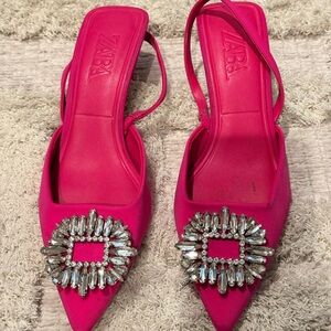 Zara Fuchsia Embellished Slingback Heels